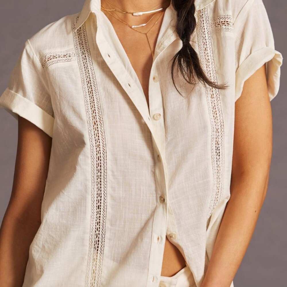 Anthropologie Lace Inset Buttondown